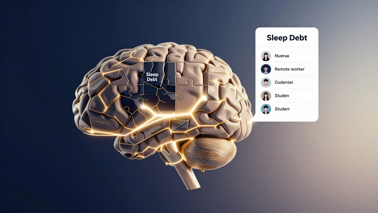 A geometric brain puzzle with glowing pathways, illuminated by Modaheal, above silhouettes of users, Bauhaus design.