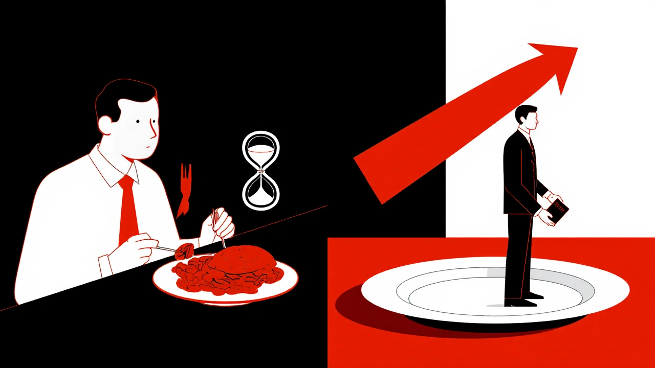Split scene showing meal delay vs. empty stomach for Levitra absorption