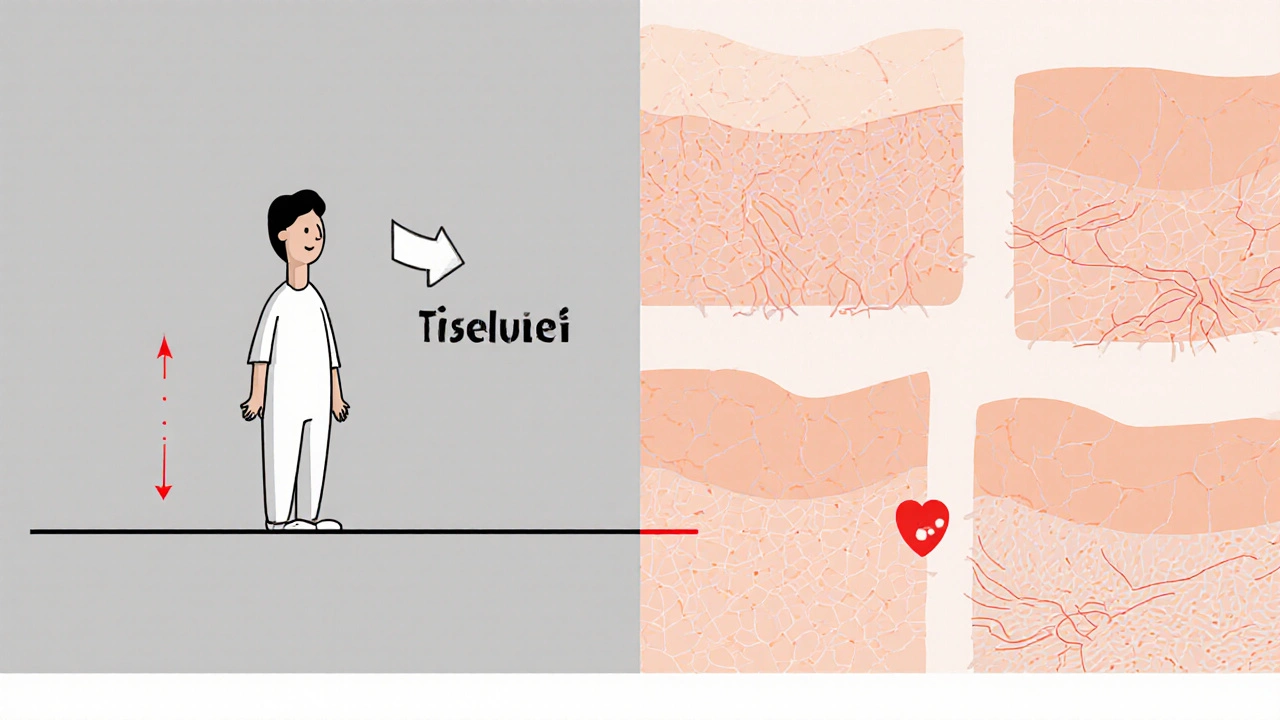 Split illustration showing tapering steroid use versus skin thinning symptoms as abstract shapes.
