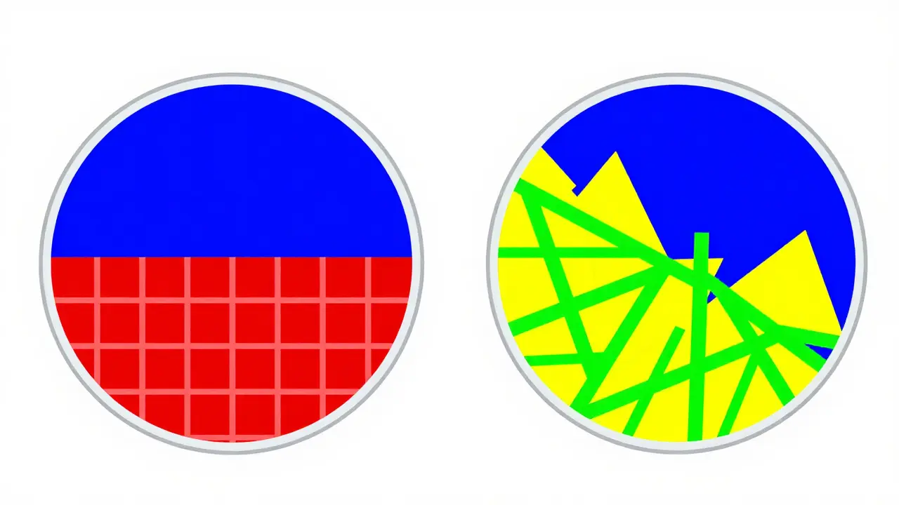 Geometric Bauhaus art showing the difference between brand and generic pill ingredients.