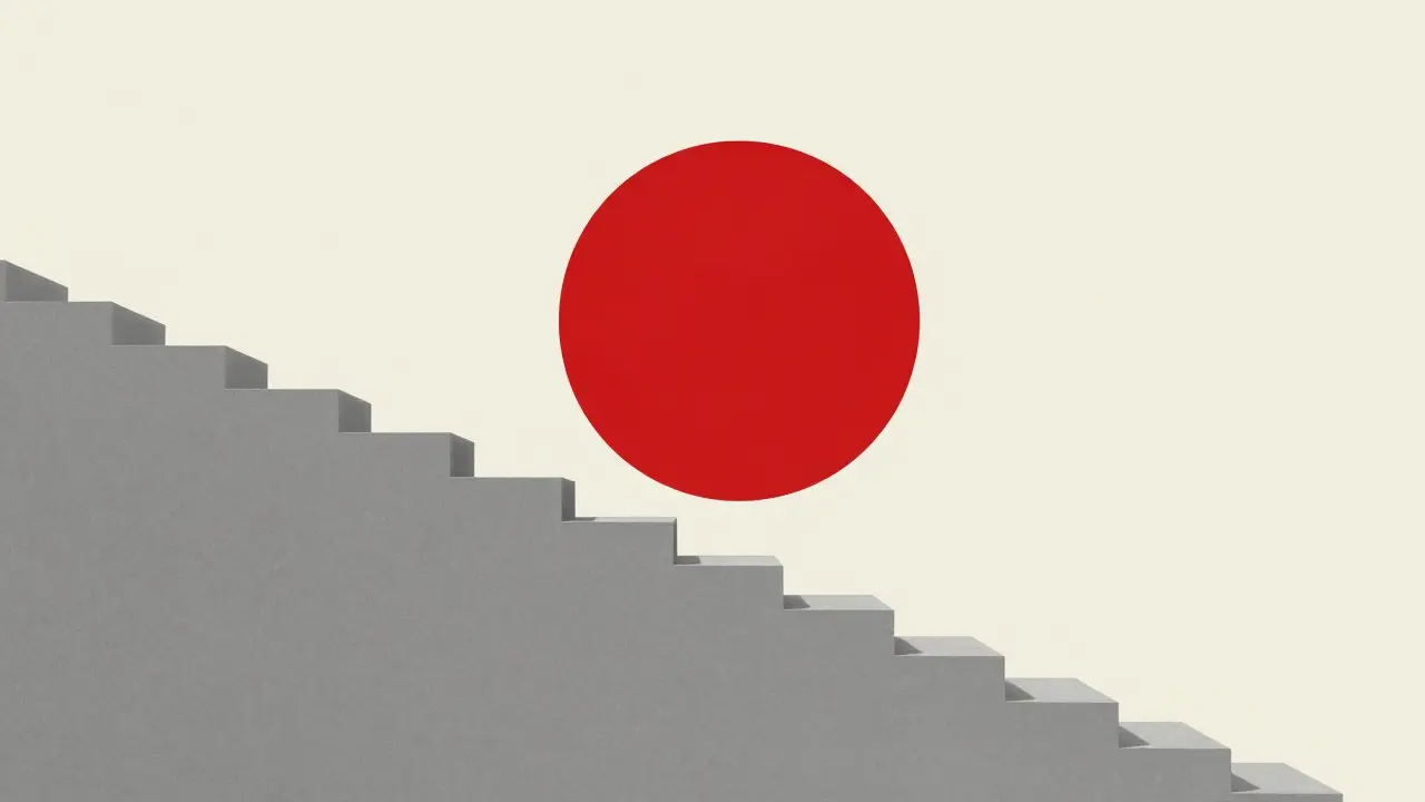 Geometric Bauhaus illustration of ascending steps leading to a balanced circle of wellness.