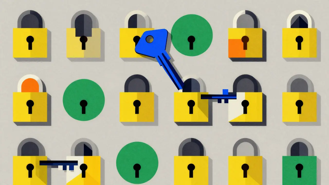 A key interacting with multiple wrong locks, illustrating unpredictable off-target drug effects.