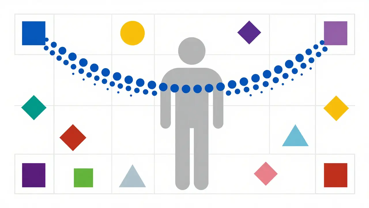 Geometric art showing drug absorption with varying inactive ingredients