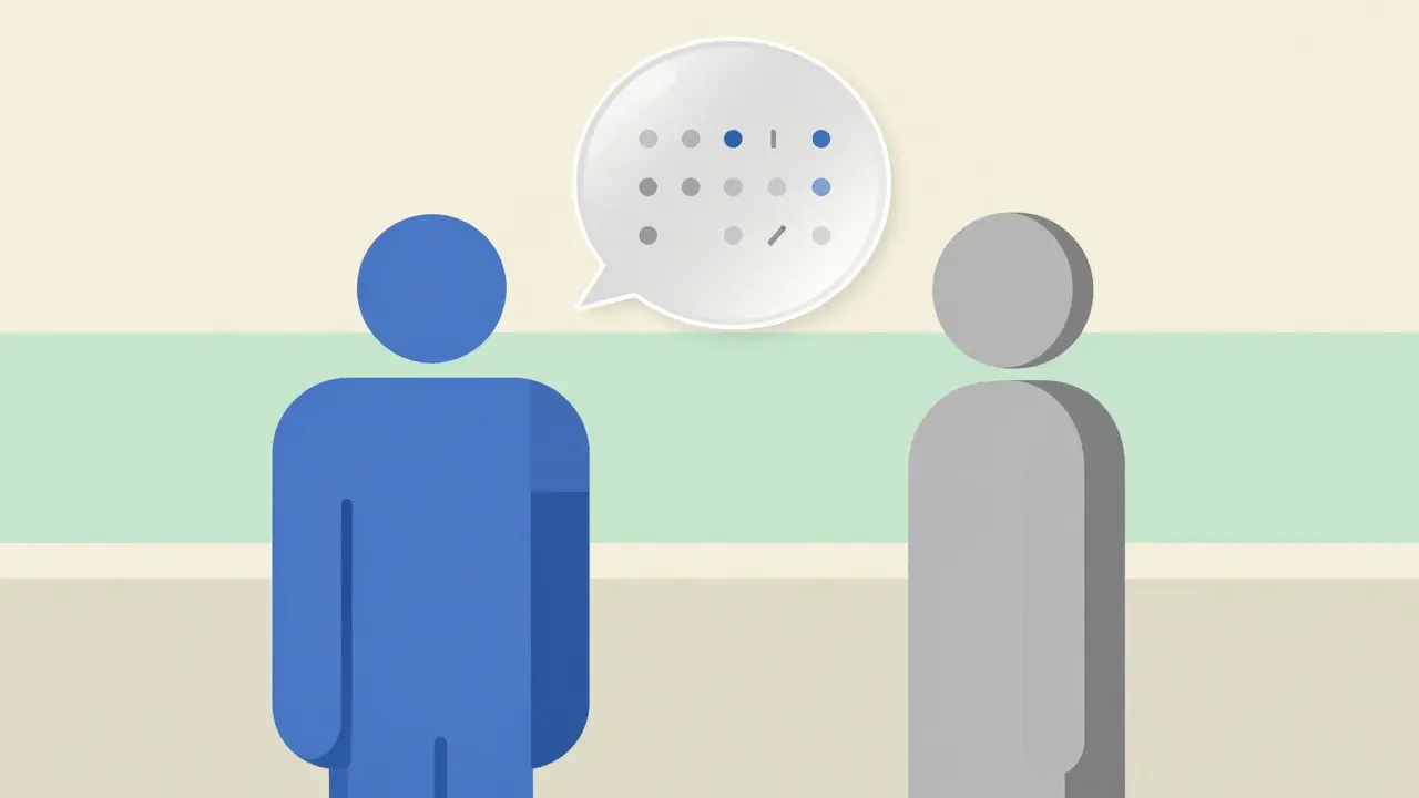 Geometric Bauhaus illustration of doctor explaining medicine to a patient