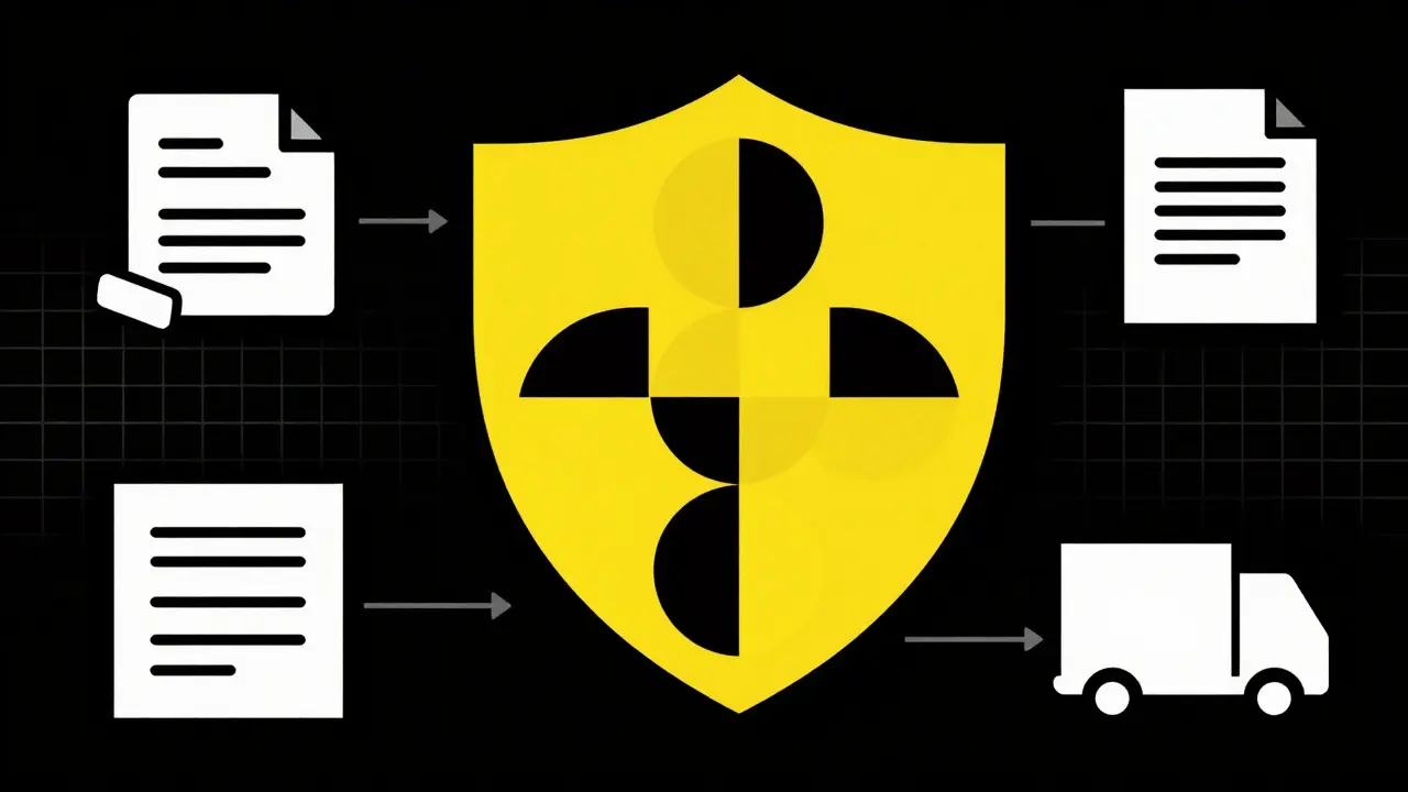 Geometric Bauhaus illustration of safe online pharmacy security