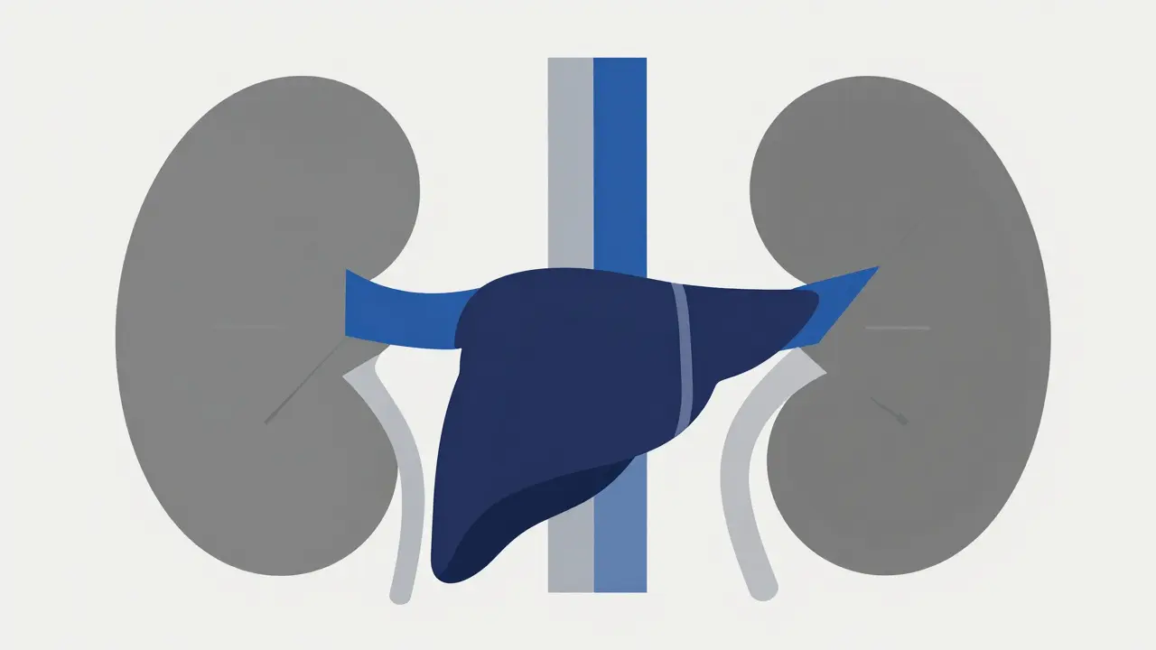 Abstract geometric illustration of aging organs processing drugs slowly