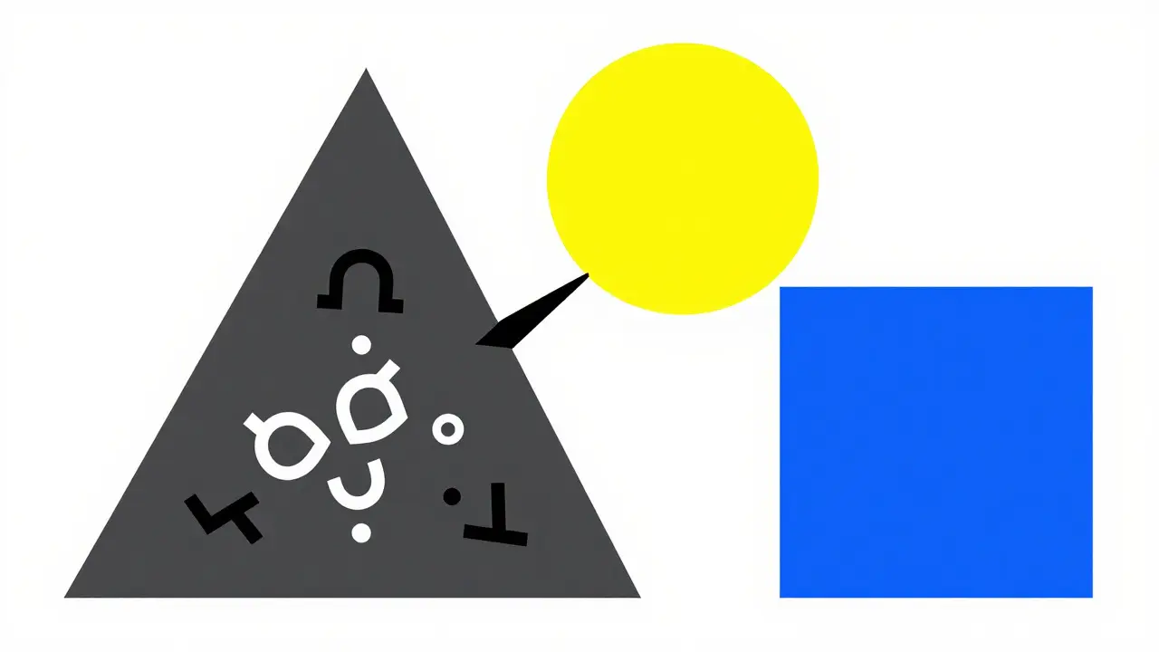 Abstract geometric shapes balancing negative and positive thoughts