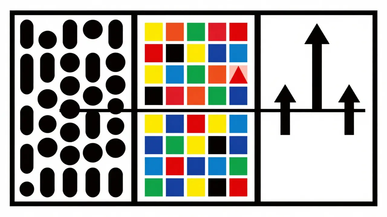 Bauhaus illustration contrasting chaotic opioids with structured multimodal meds and fast recovery.