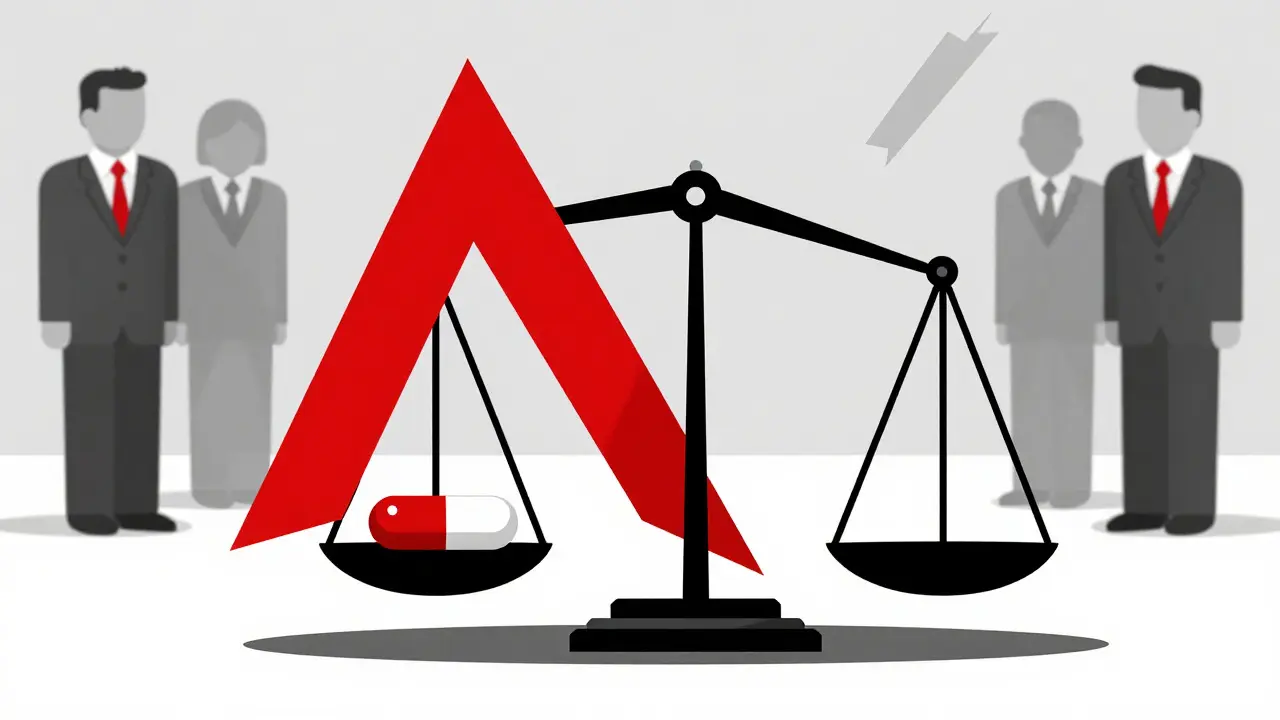 Bauhaus illustration showing regulatory pressure weighing down the authorized generic market