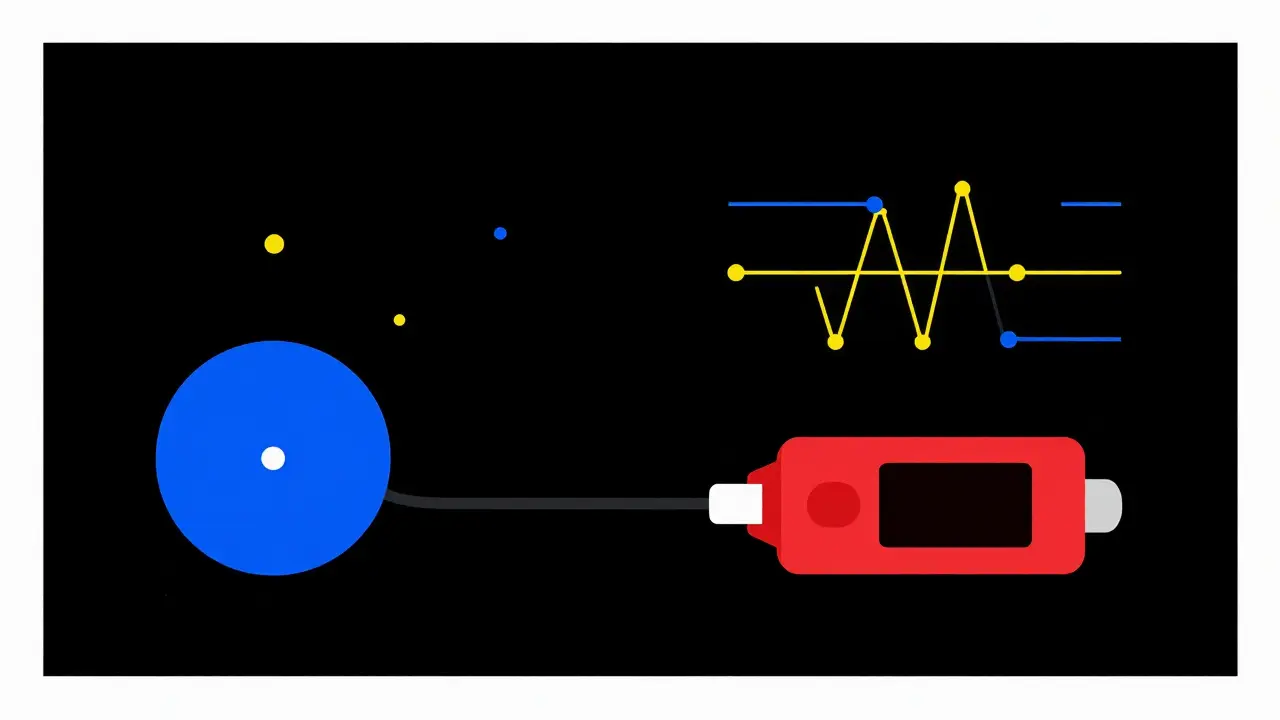 Minimalist illustration of glucose monitor and insulin pump devices.