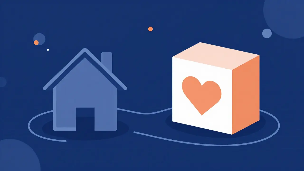 Stylized Bauhaus graphic of secure medication delivery to home