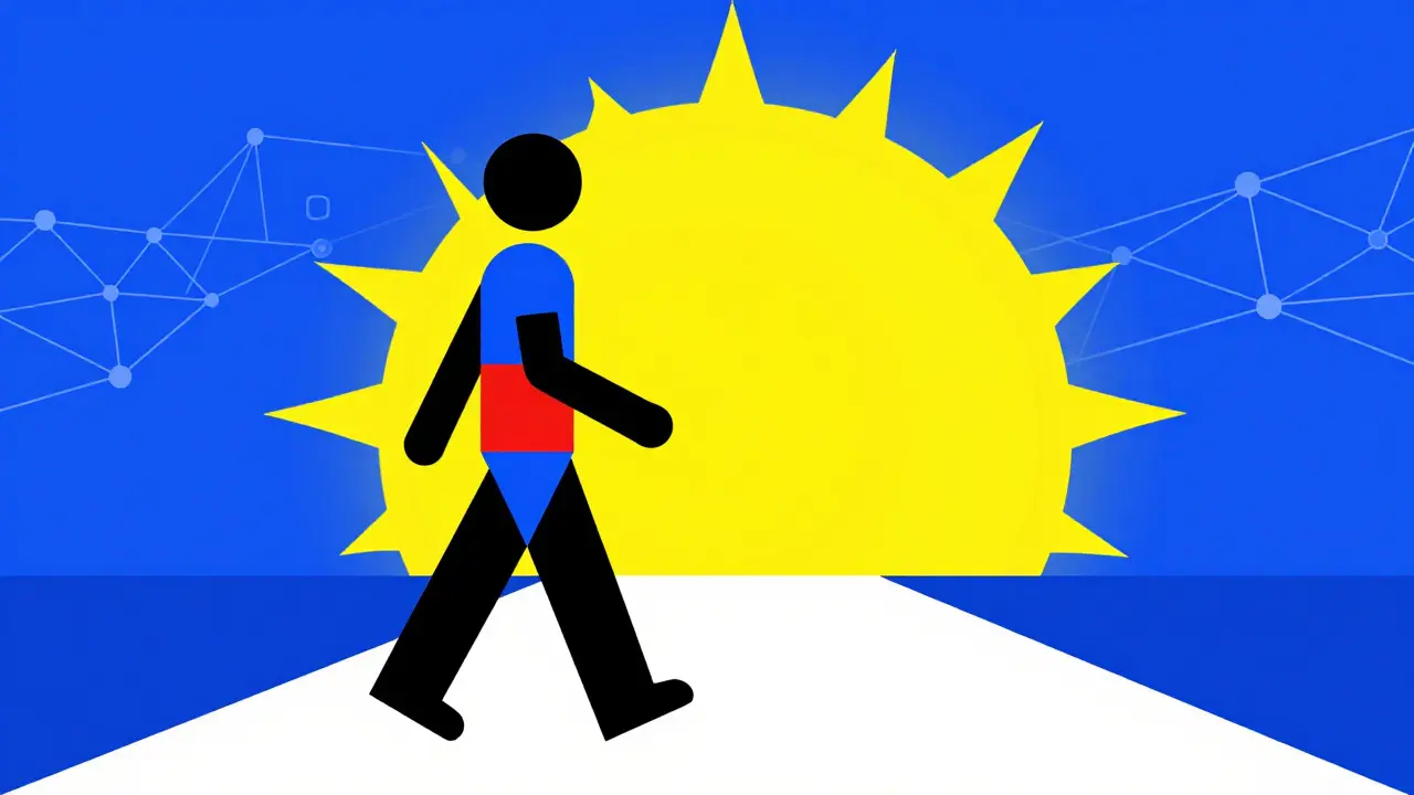 Stylized Bauhaus graphic showing patient adherence leading to better health outcomes.