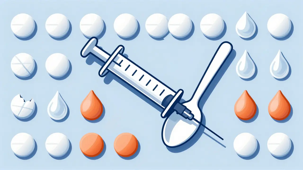 Abstract art comparing medical syringes to inaccurate spoons
