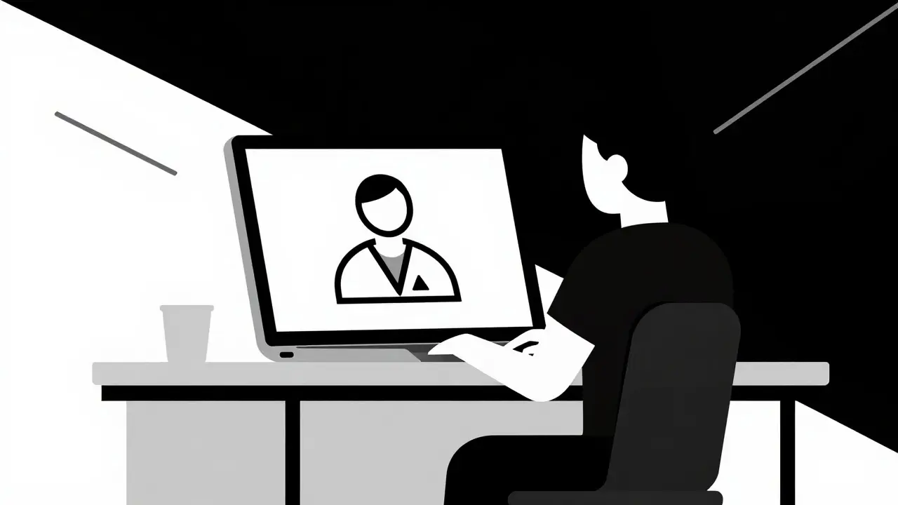 Abstract Bauhaus illustration of a telemedicine video consultation.
