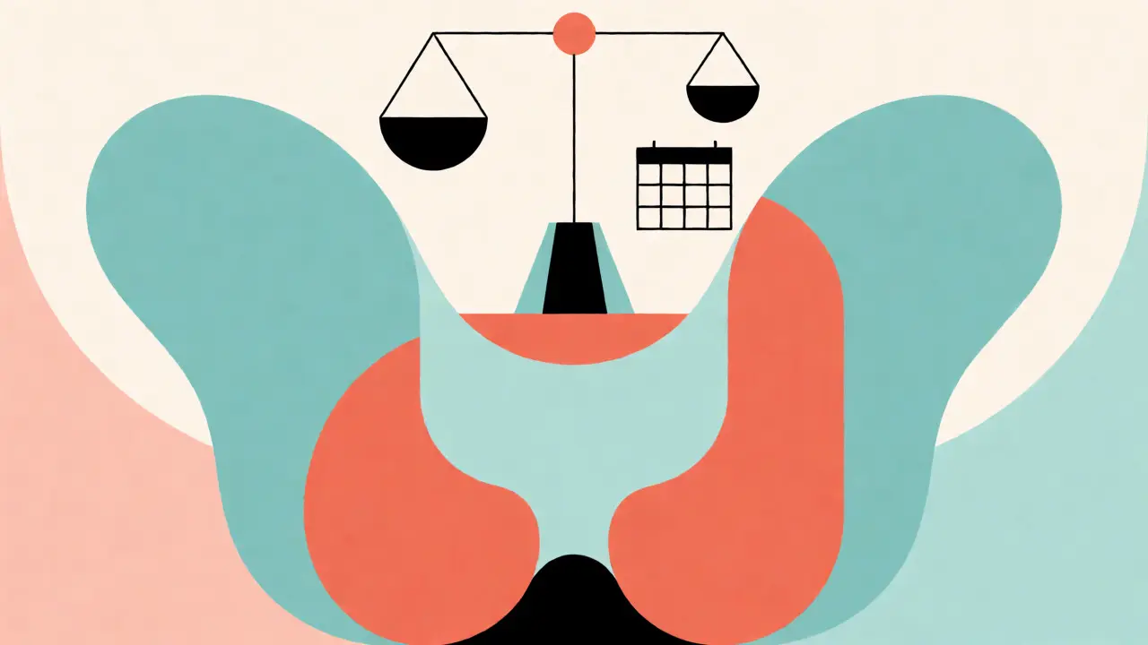 Abstract thyroid gland balancing on scales for stable health management